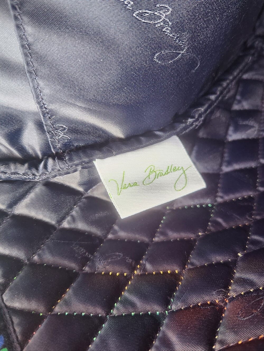 Vera Bradley quilted tote bag in the retired "Midnight Blues" floral pattern. - Picture 5 of 9
